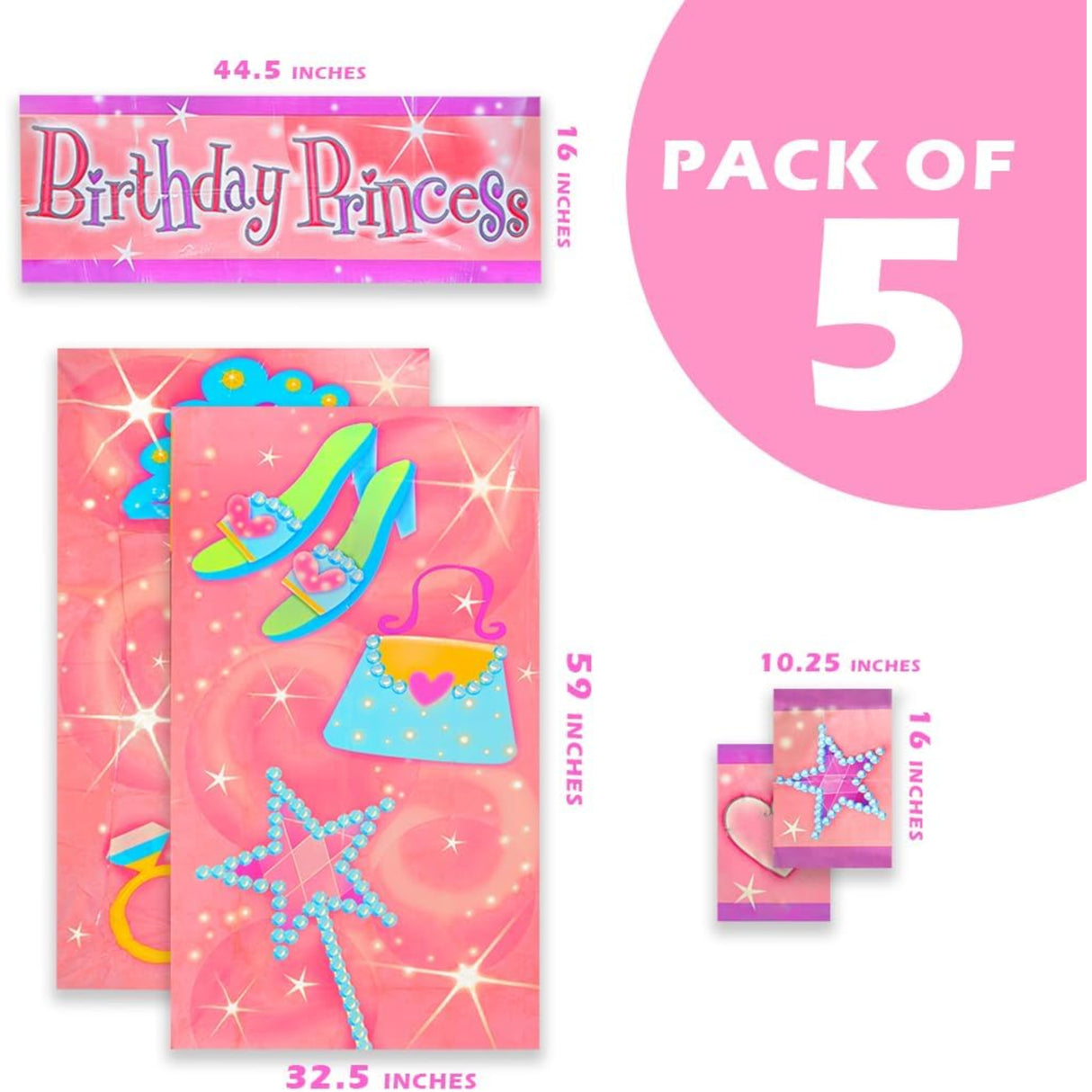 Birthday Princess Giant Scene Setter Wall Decorating Kit 5pcs