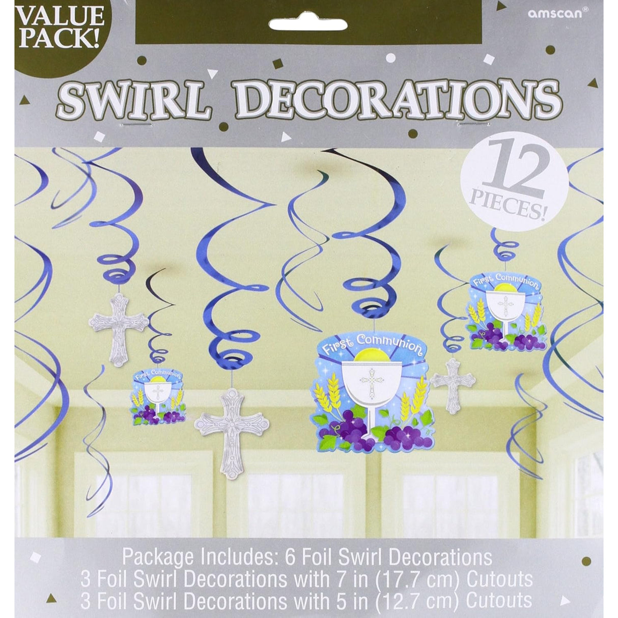 Communion Blue Swirls Decorations 12 Pieces