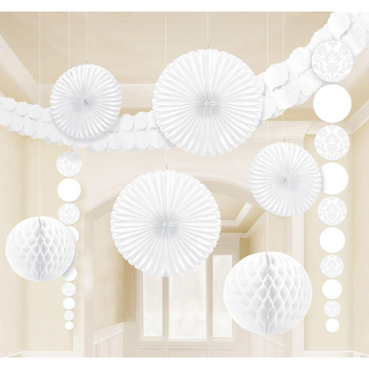 9 Piece White Hanging Party Decoration Kit