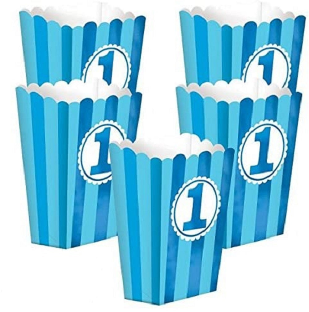 1st Birthday Popcorn Favour Boxes 5pcs Blue Striped