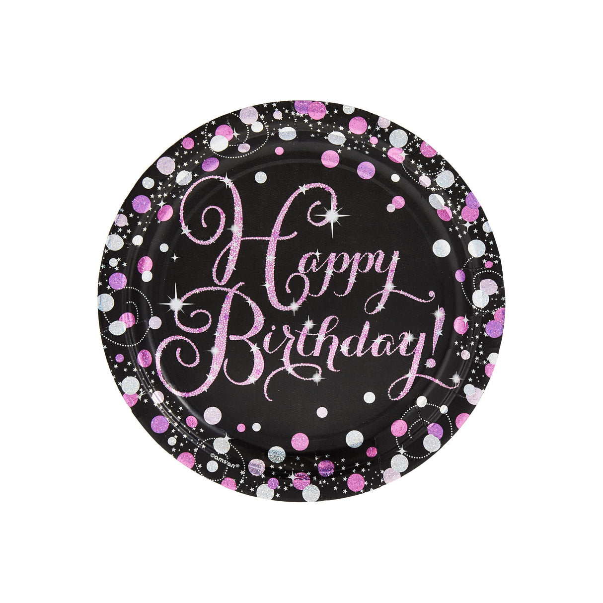 Sparkling Pink Celebration Happy Birthday Paper Plate 8 pack