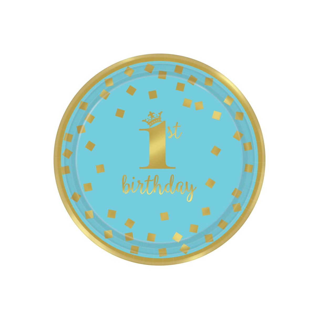 Gold 1st Birthday Boy Round Paper Plates 8 Pack