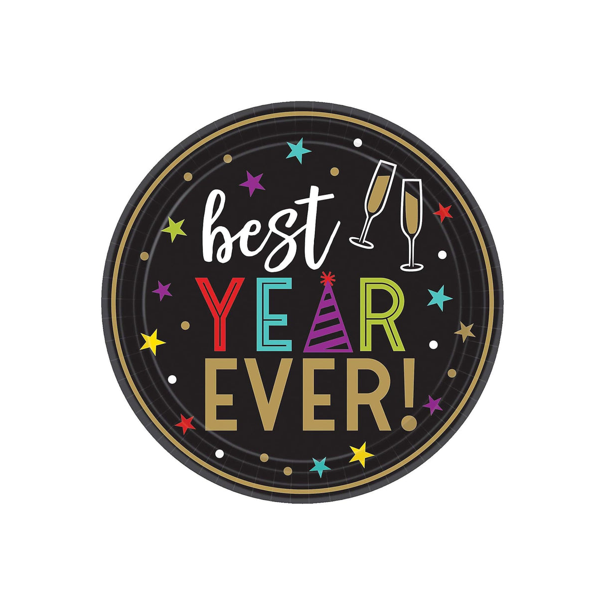 Bright NYE 'Best Year Ever!' Round Paper Plates 60 Pack
