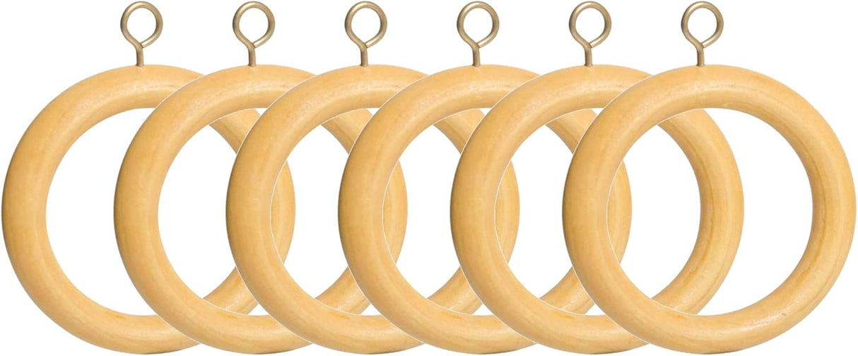 Wooden Curtain Pole Rings Pack of 6 Natural 23MM