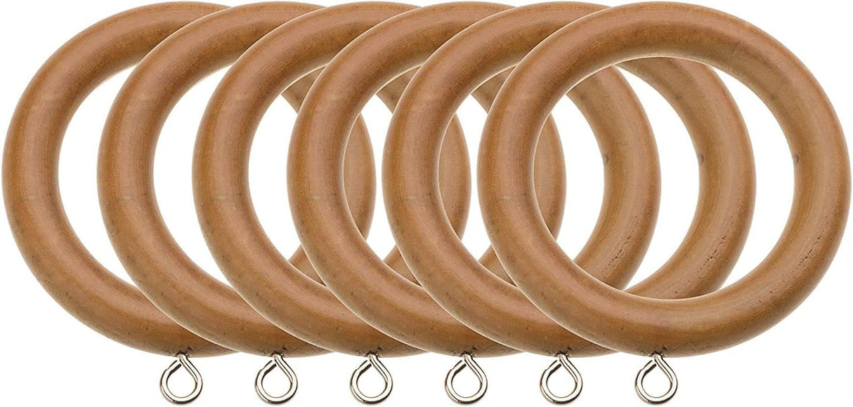 Wooden Curtain Pole Rings Pack of 6 Teak Effect