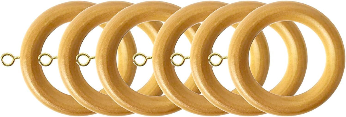 Wooden Curtain Rings Fits 35mm Diameter Pole Pack of 6 Beech Effect