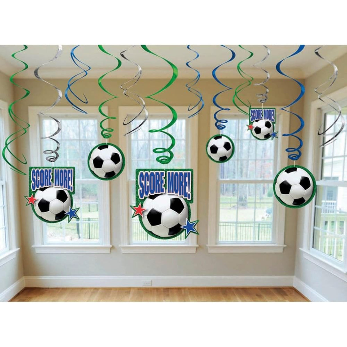 Soccer Ball Swirl Decorations 12 Pieces