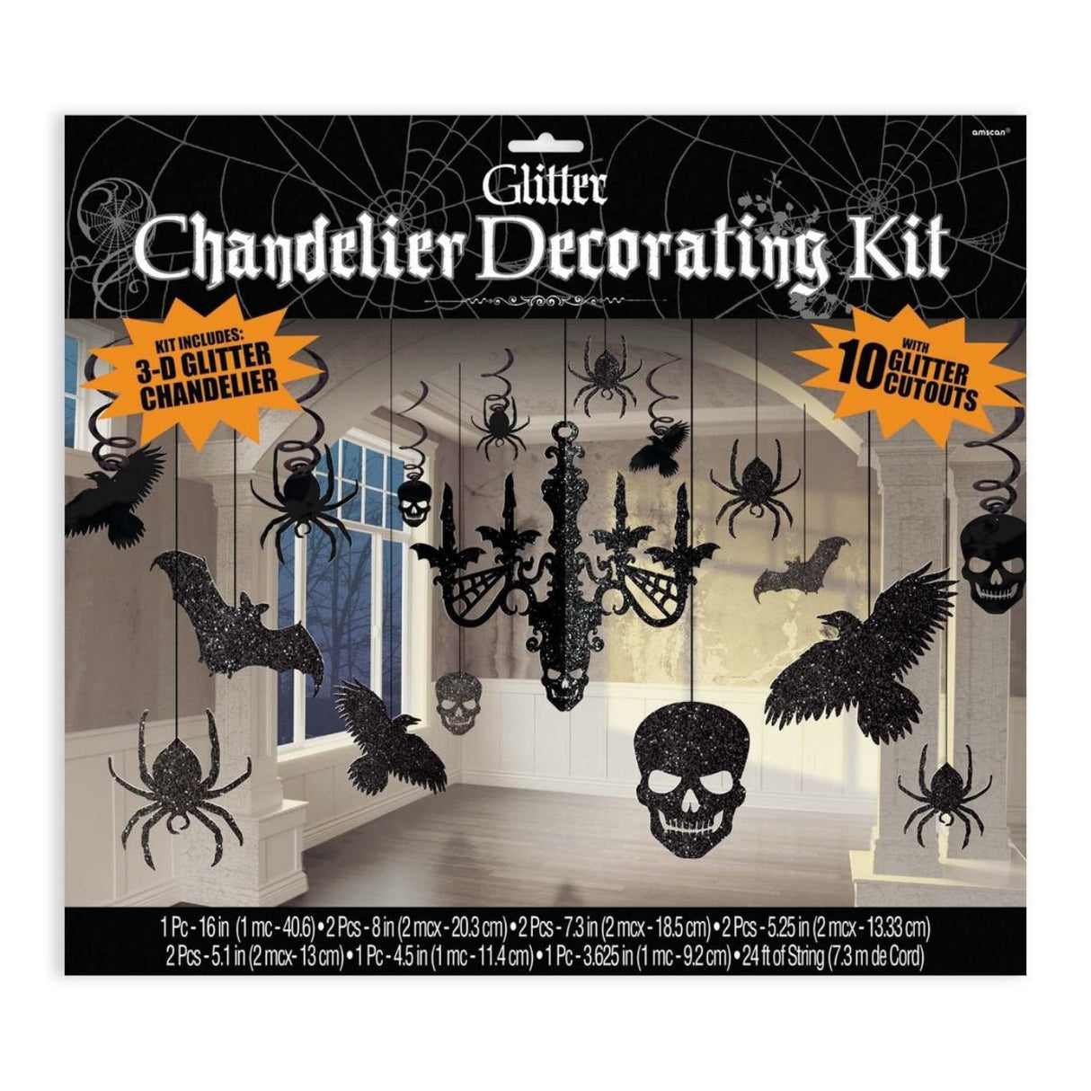 Halloween Black Glitter Paper Chandelier Party Decorations Kit - 17 Pieces