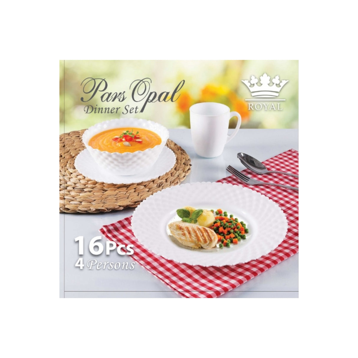 Opal Round P Shape 16pc Dinner Set White Dotted