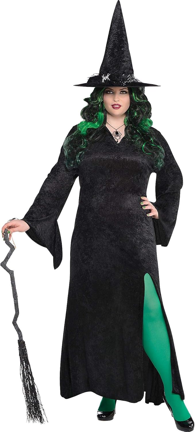Basic Black Witch Dress with Flared Sleeves - Plus Size