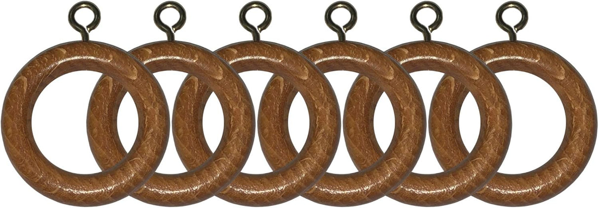 Wooden Curtain Pole Rings Pack of 6 Teak Effect