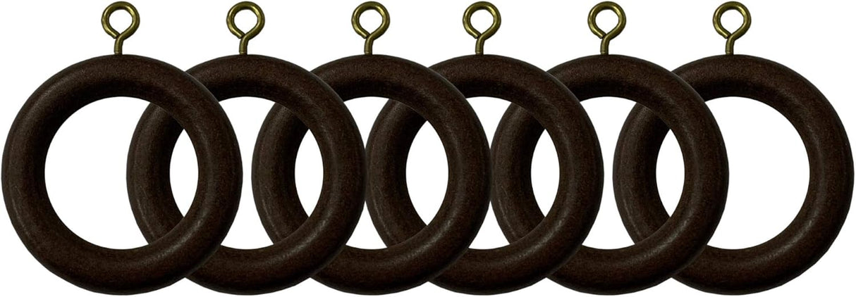 Wooden Curtain Pole Rings Pack of 6 Walnut Effect