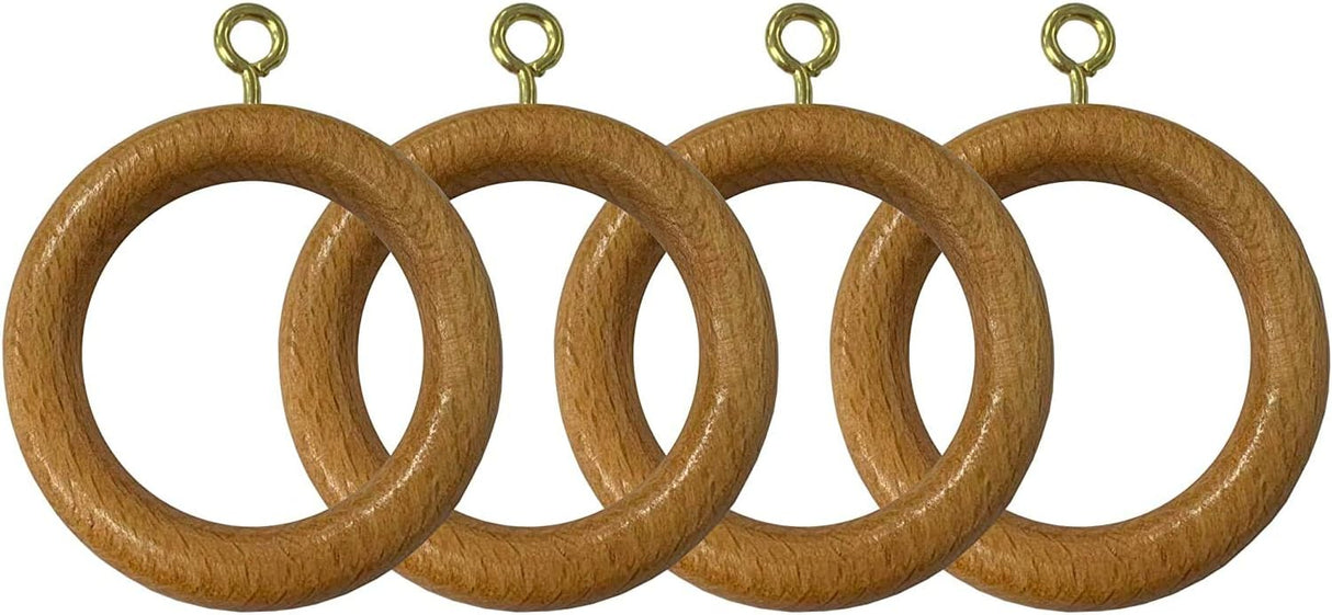 Wooden Curtain Pole Rings Pack of 4 Antique Pine Effect
