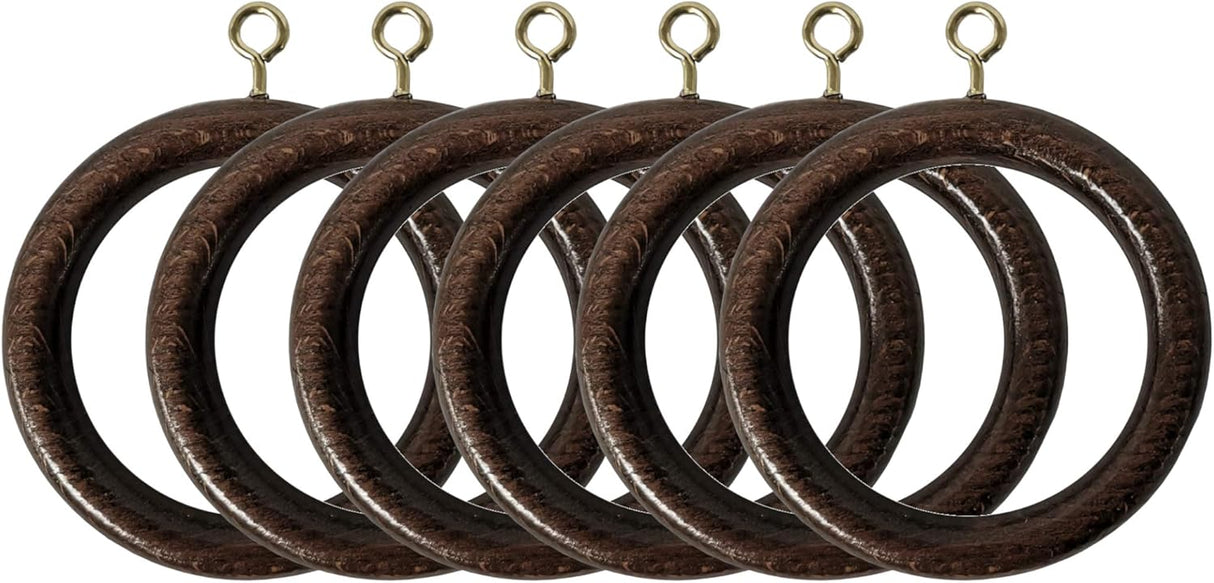 Wooden Curtain Pole Rings Pack of 6 Walnut Effect to fits 35mm Curtain pole