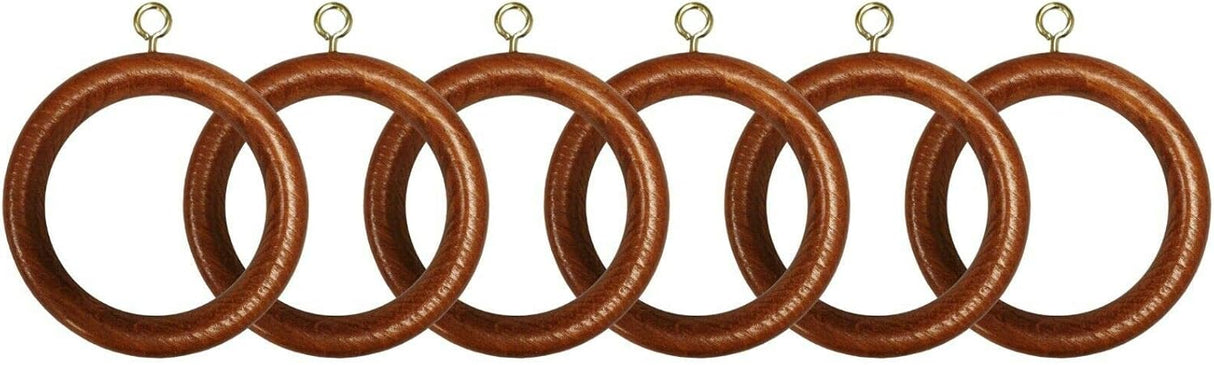 Wooden Curtain Pole Rings Pack of 6 Teak Effect 35mm