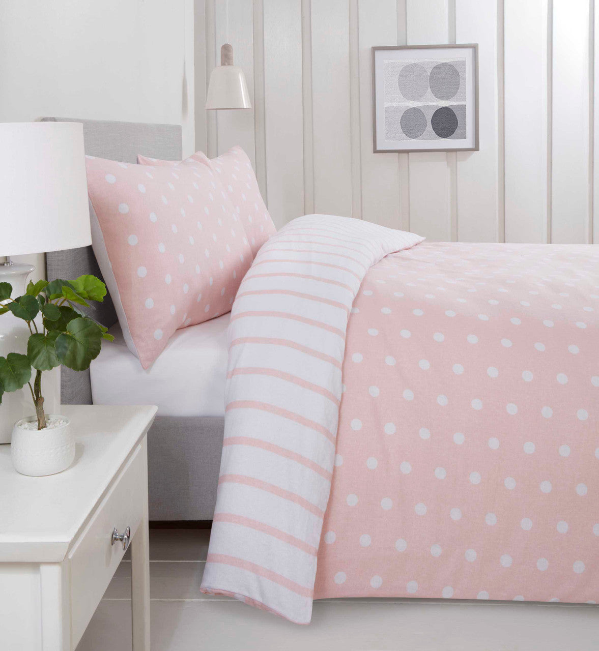 So Soft Spots & Stripes Microfibre Duvet Set Single Blush