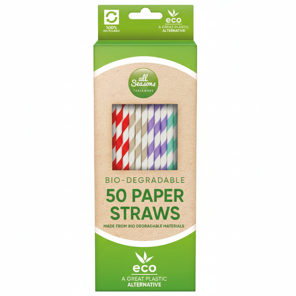 All Seasons Striped Paper Straws (Biodegradable) 50 Pack