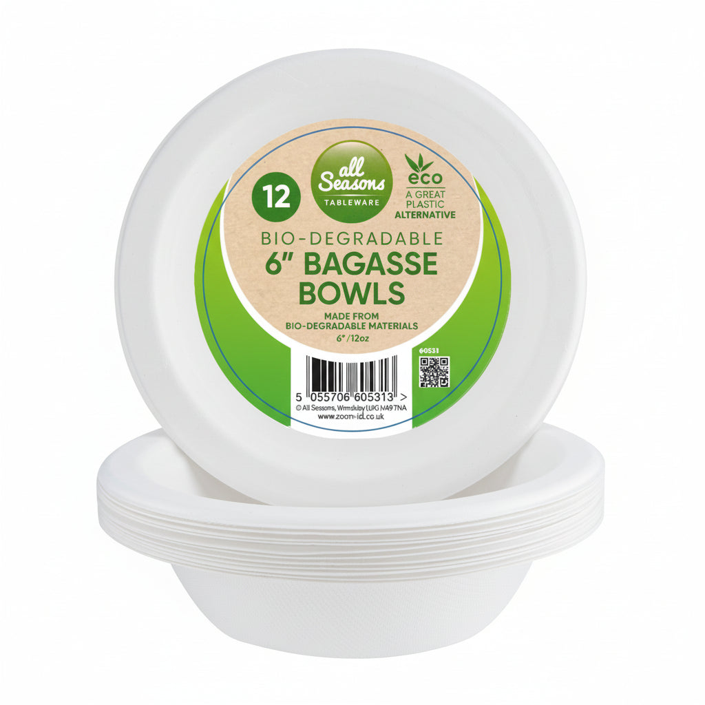 All Seasons Bagasse Bowls - 6" (Bio-Degradable) 12 Pack