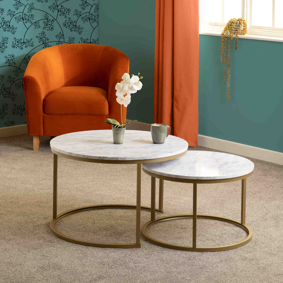 Dallas Round Coffee Table Set (Marble/Gold Effect)