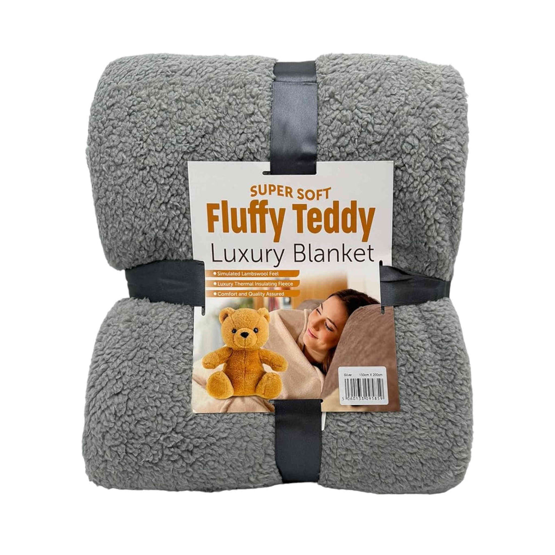 Super Soft Fluffy Teddy Luxury Blanket | 220x240cm | Silver