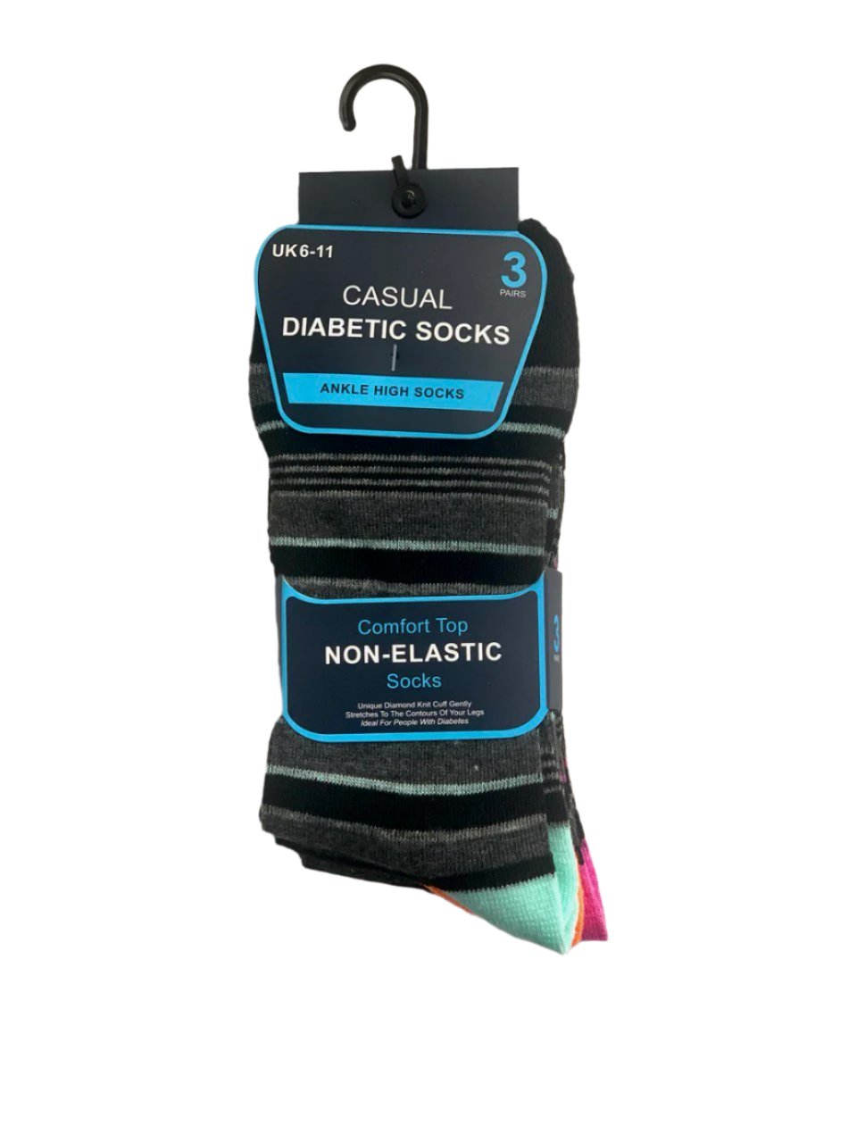 Men's Casual Diabetic Stripe Socks 3 Pairs