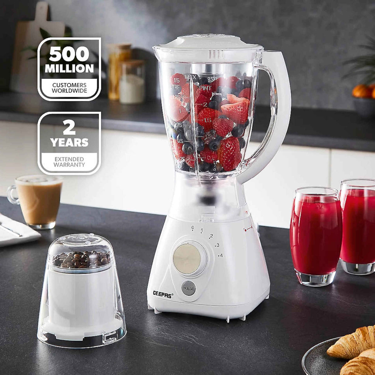 Blender 2in1 1.5L 4Speed 550W White