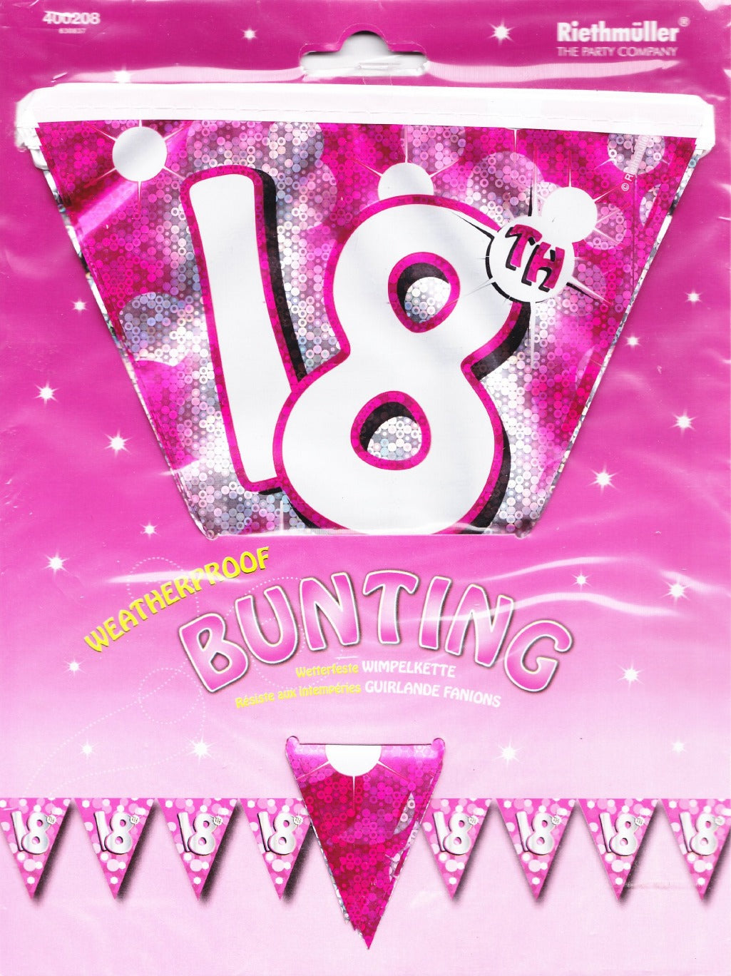 18th Weatherproof Birthday Bunting Pink