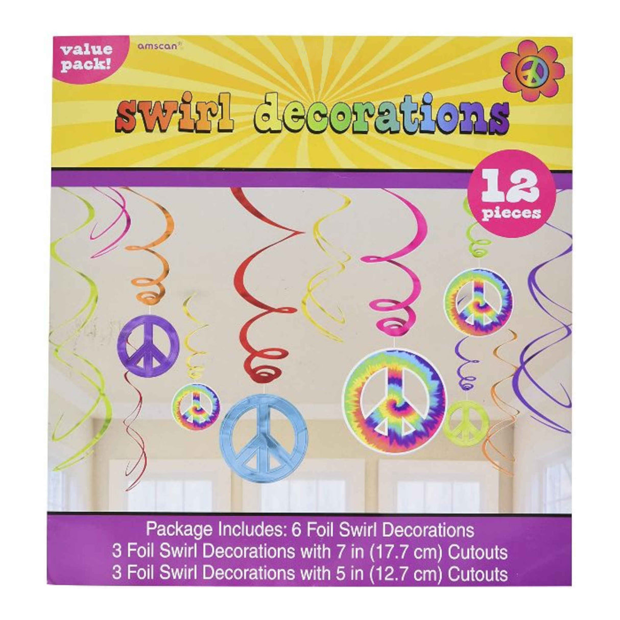 60s Groovy Foil Swirl Decorations 12 Pack