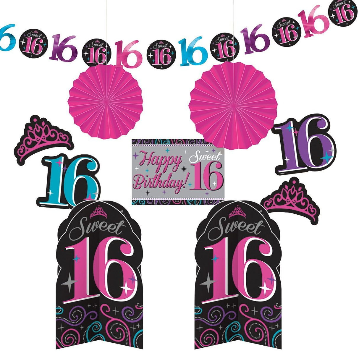 Sweet 16 Birthday Celebration Room Kit Party Decoration Multicolour
