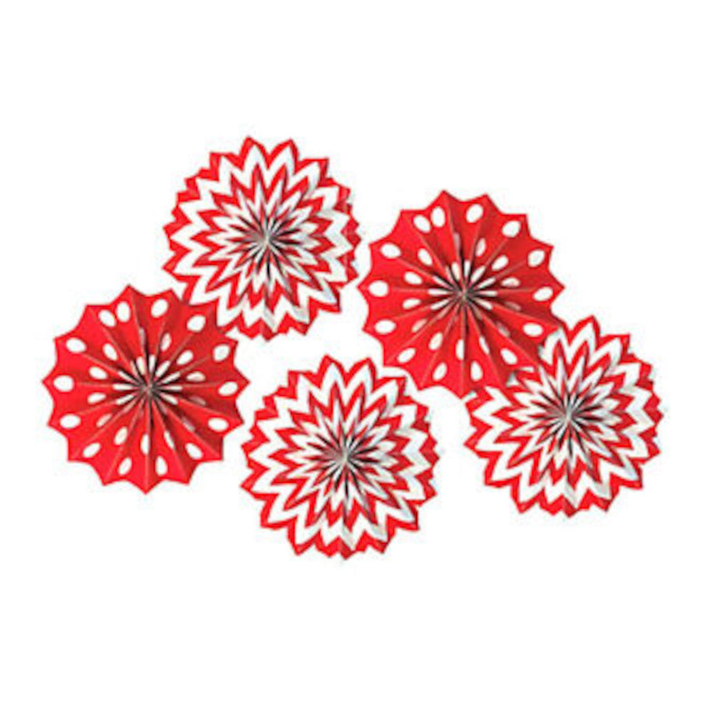 Paper Fans Dots & Chevron | 5 Pack | Red