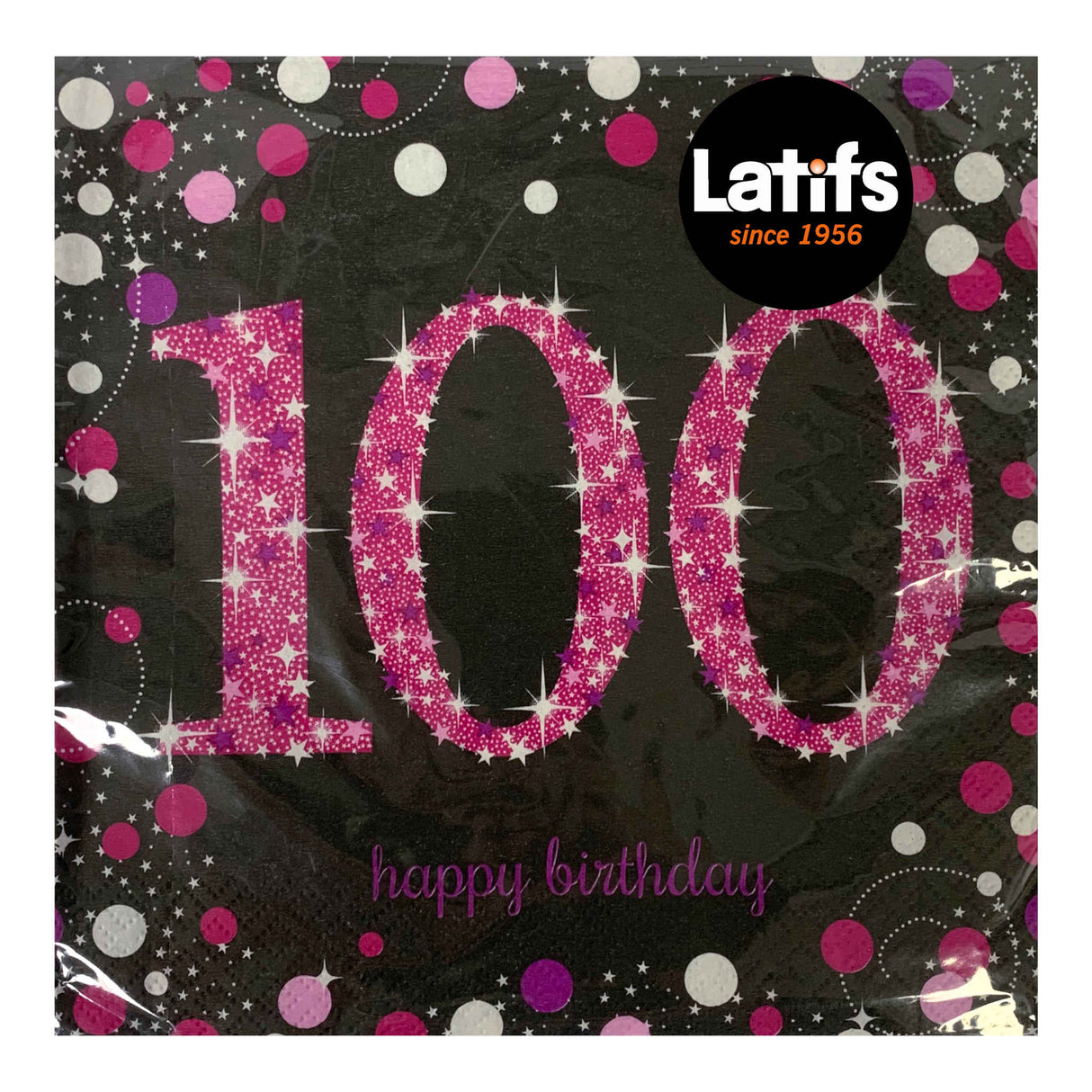 100th Birthday 2Ply Luncheon Napkins Pink Celebration 16 Pack