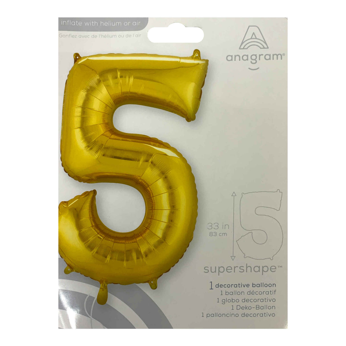 Number 5 Foil Balloon | Gold | 83cm