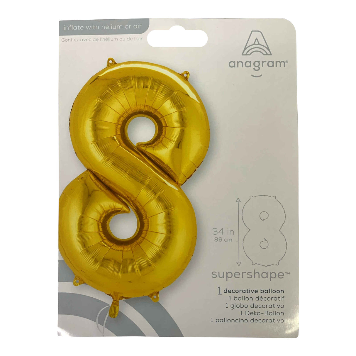 Number 8 Foil Balloon | Gold | 85cm