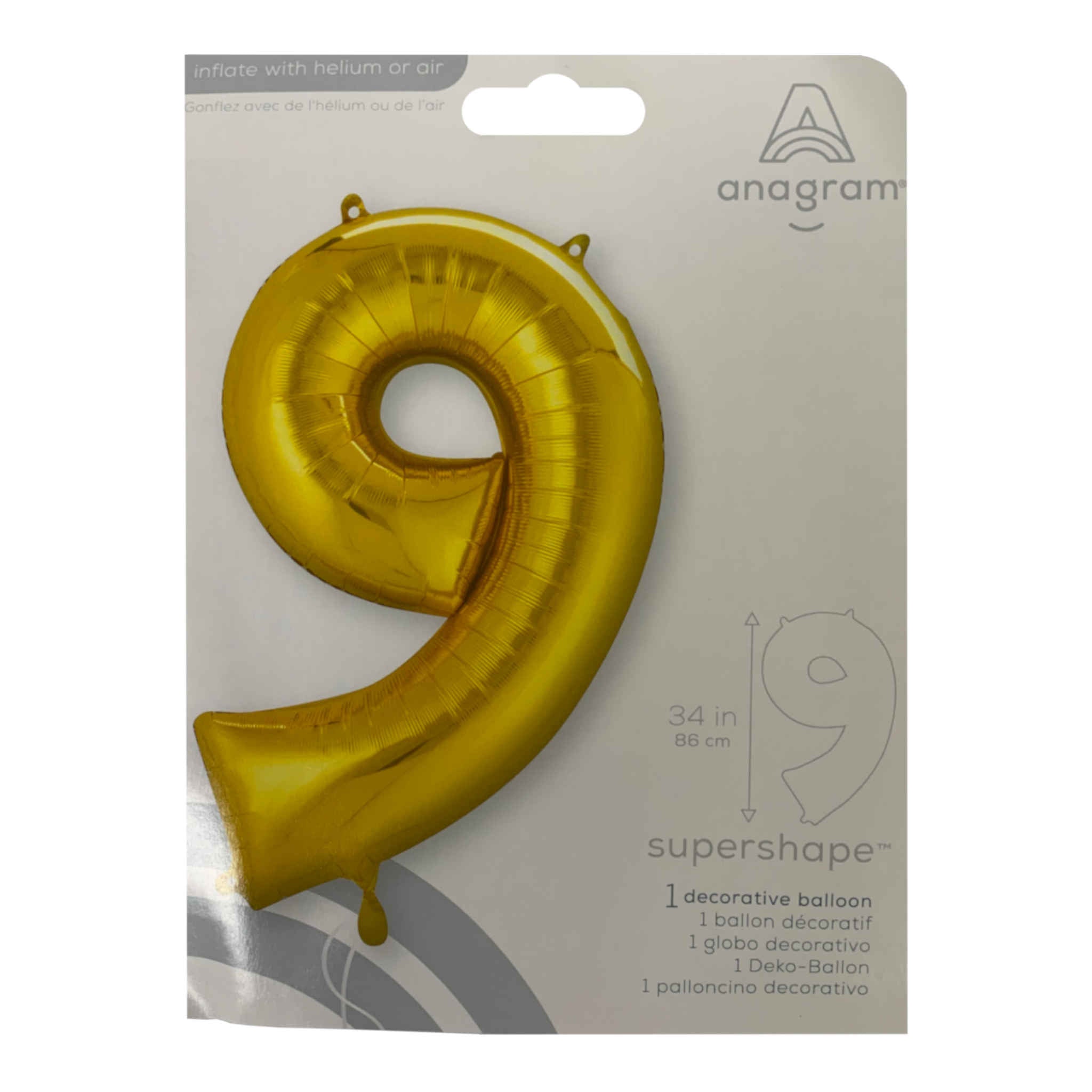 Number 9 Foil Balloon | Gold | 86cm