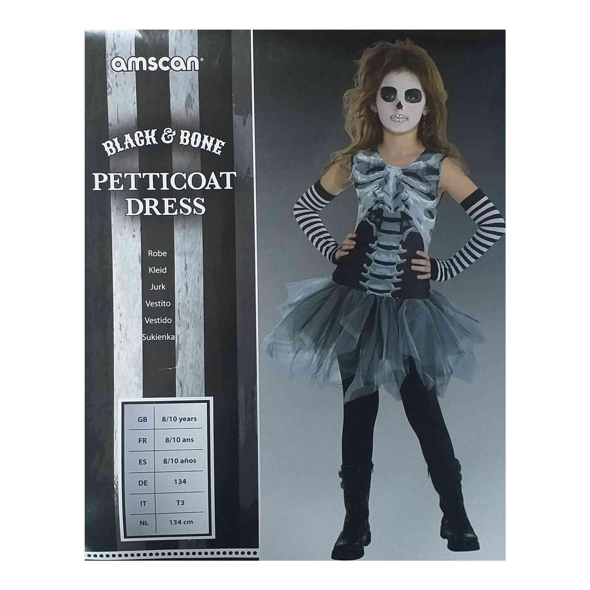 Black & Bone Petticoat Dress Skeleton Costume 8 - 10 Years
