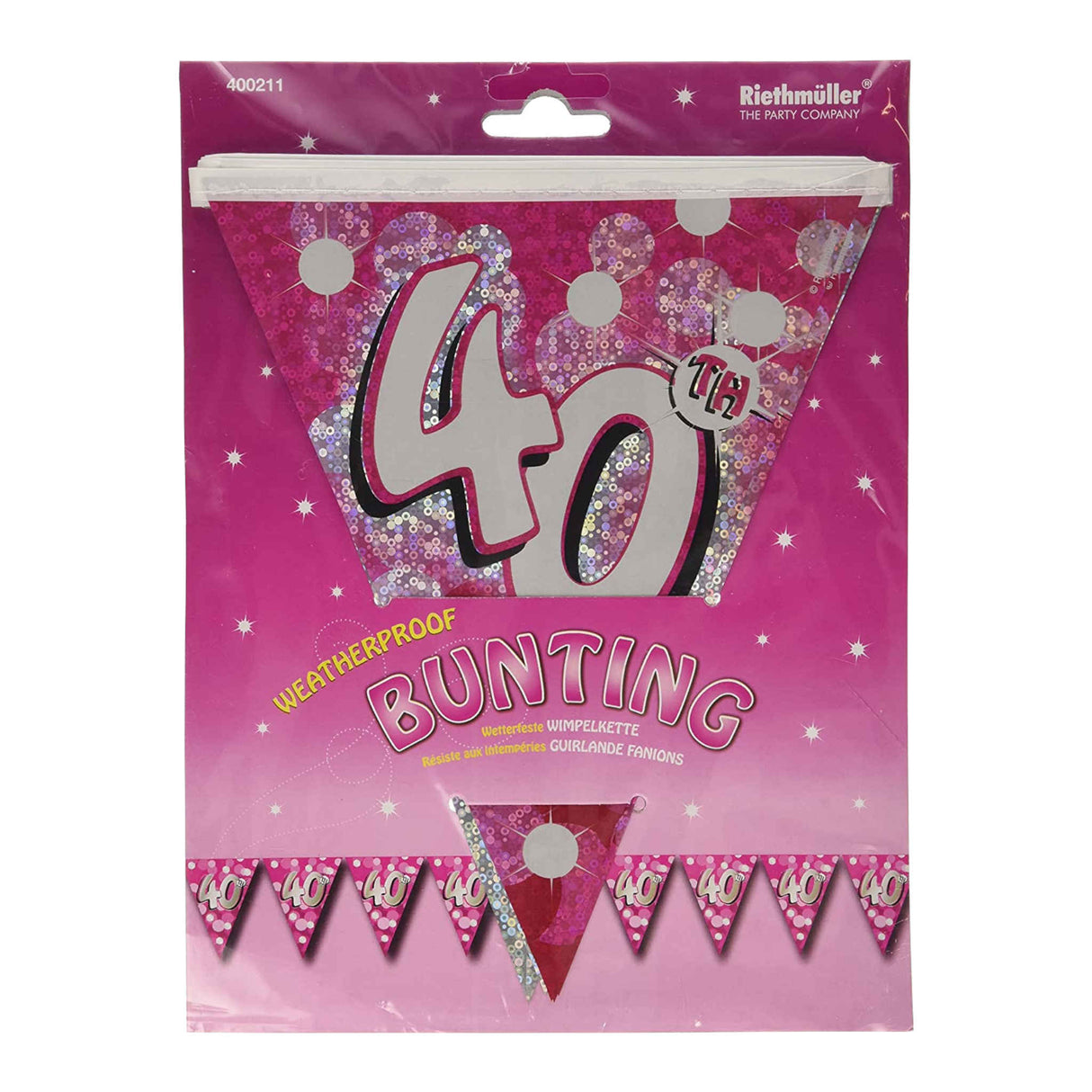 40th Birthday Bunting Pink Weatherproof