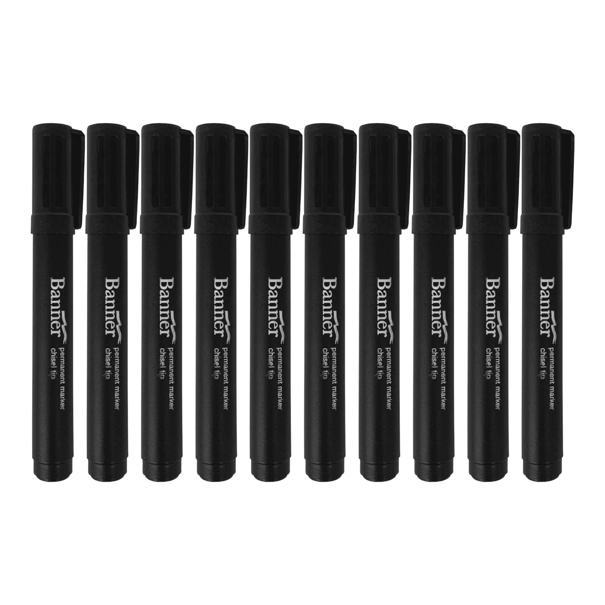 Banner Chisel Tip Permanent Markers | Black | 10 Pack