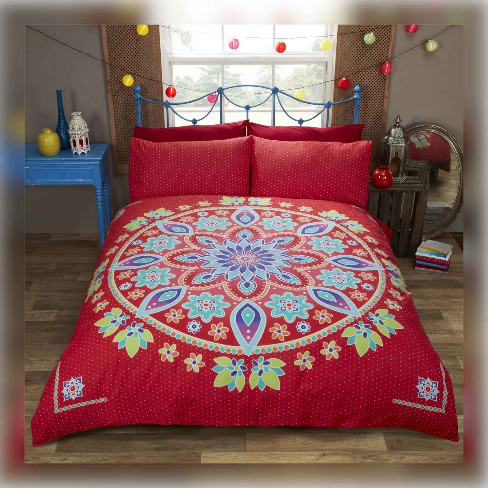 Bohemian Mandala Quilt Cover Set | King | Red