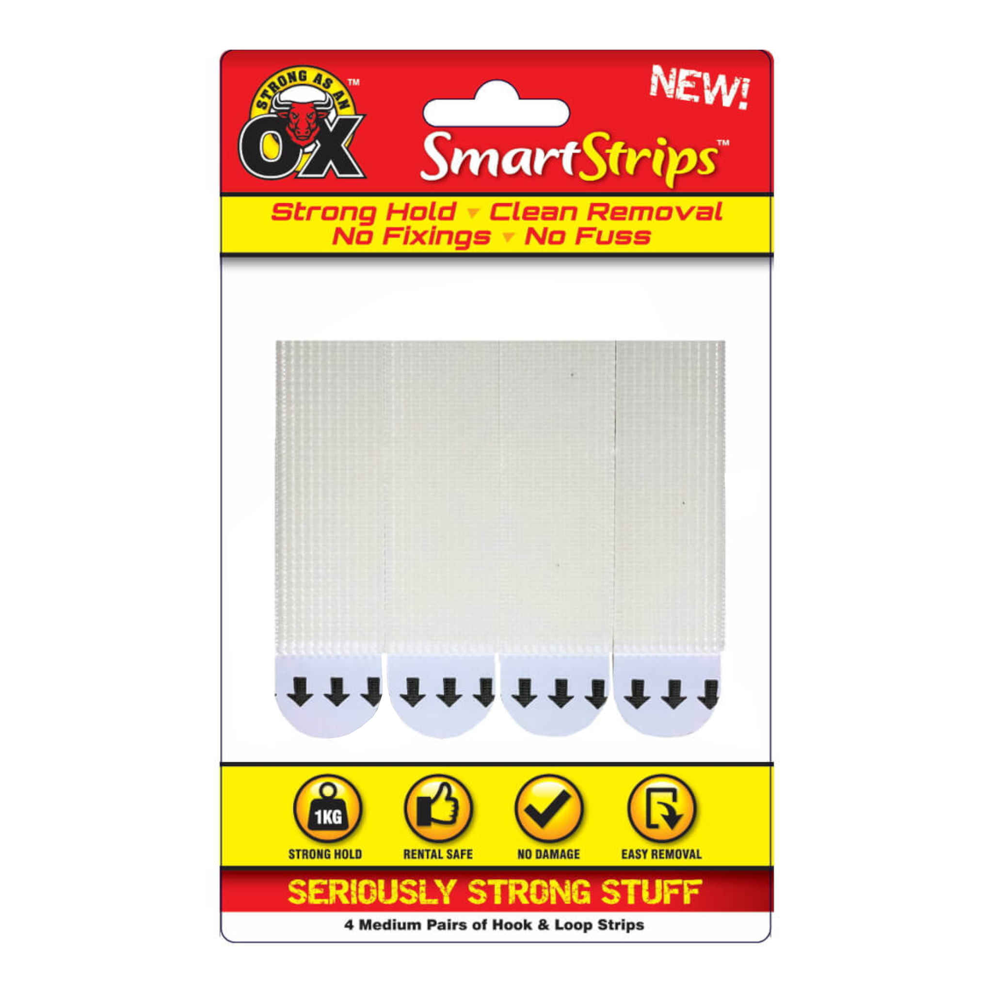 SAAO Removable Hook & Loop Strips | Medium | 4 Pack
