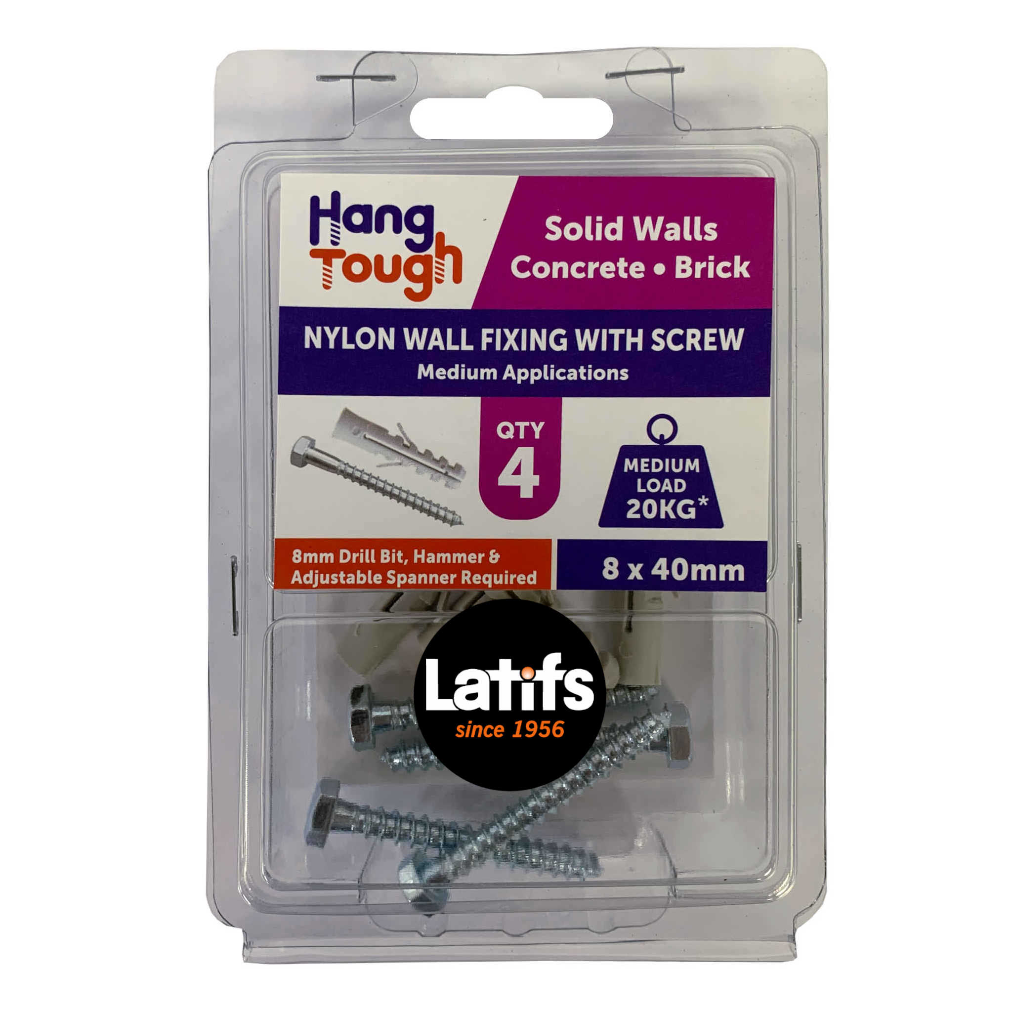 HT Nylon Plug Anchor W/out Lip+hex Wd Screw | 8 x 40mm