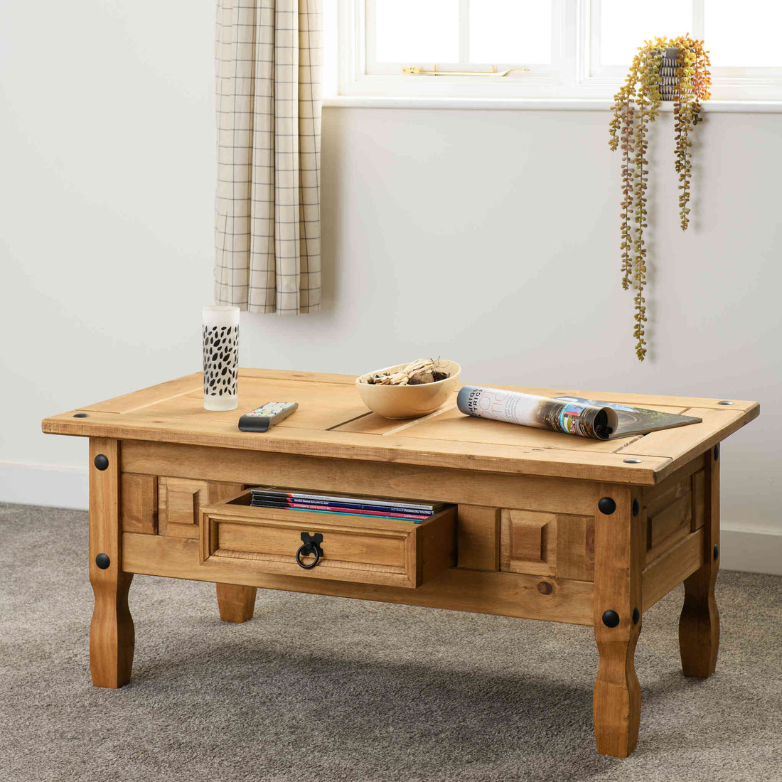 Corona 1 Drawer Coffee Table (Distressed Waxed Pine)