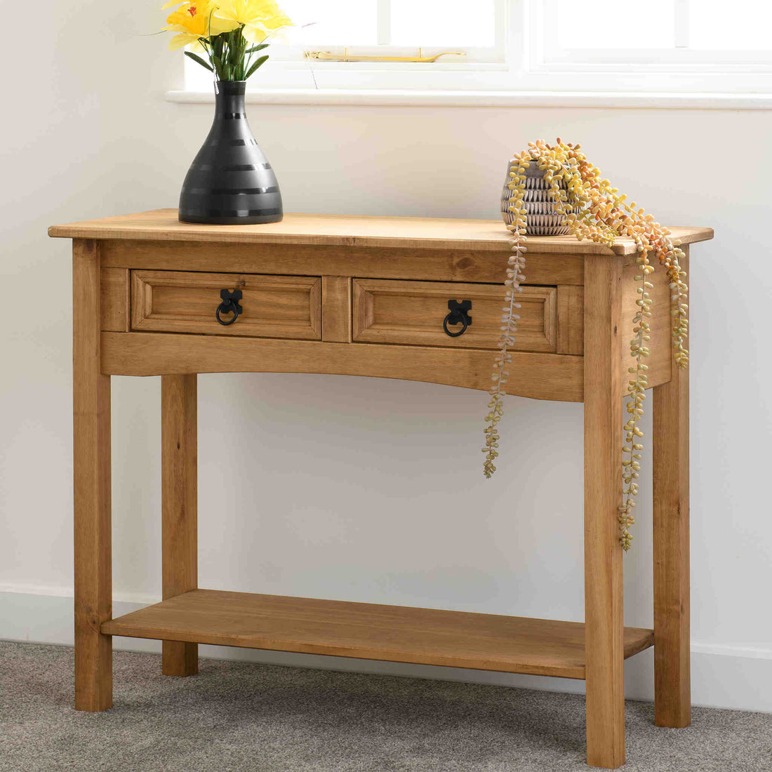 Corona 2 Drawer Console Table With Shelf (Distressed Waxed Pine)