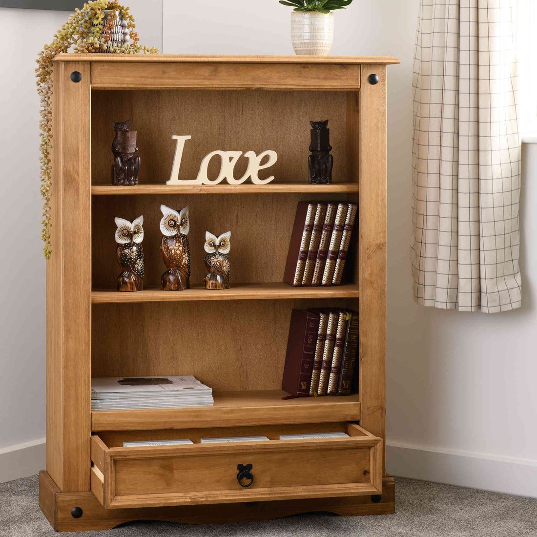 Corona 1 Drawer Bookcase (Distressed Waxed Pine)