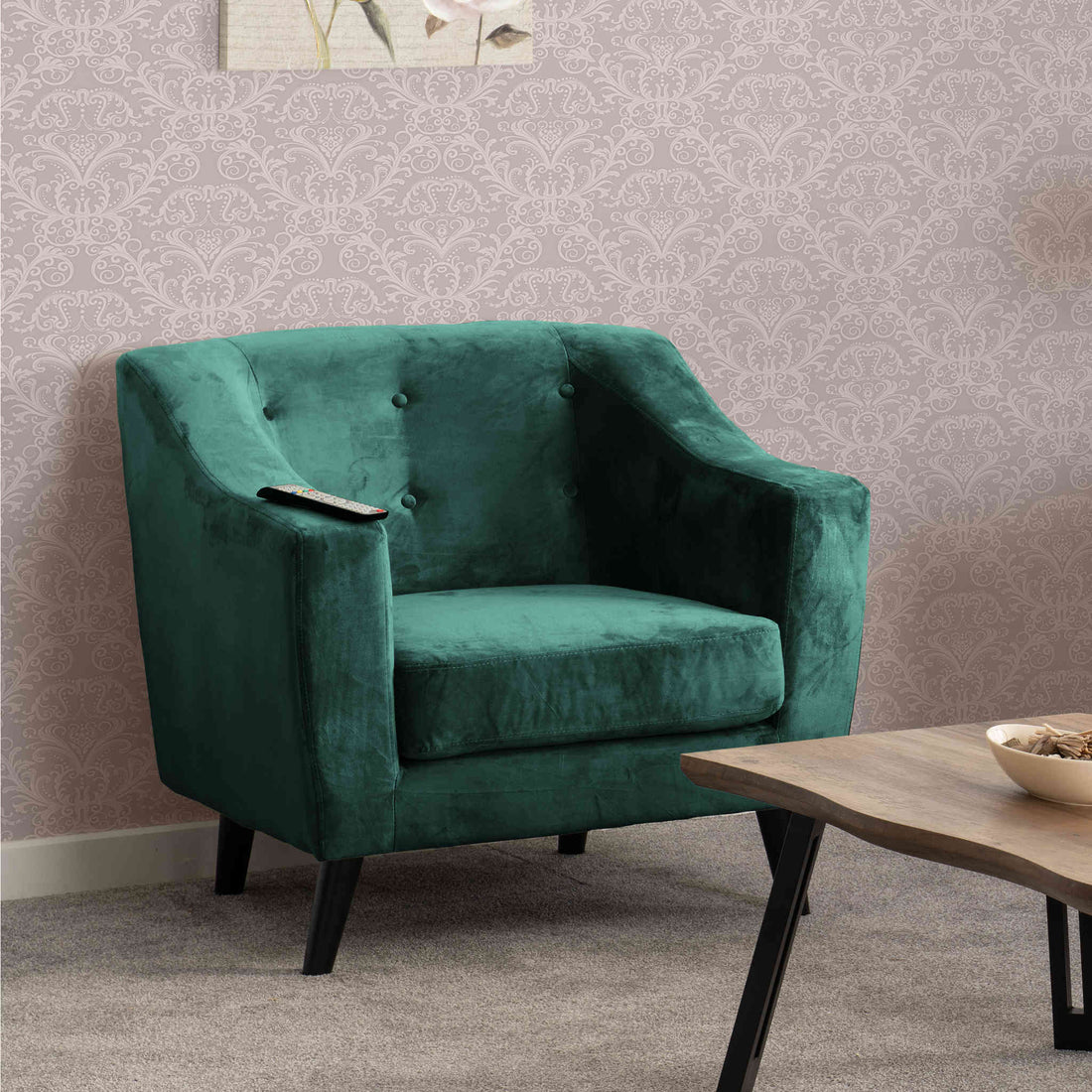 Ashley 1 Seater Sofa (Green Velvet Fabric)