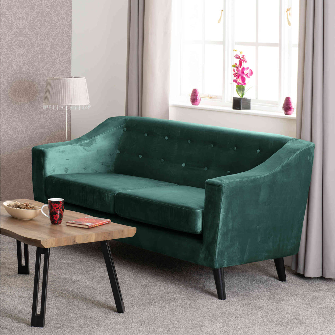 Ashley 2 Seater Sofa (Green Velvet Fabric)