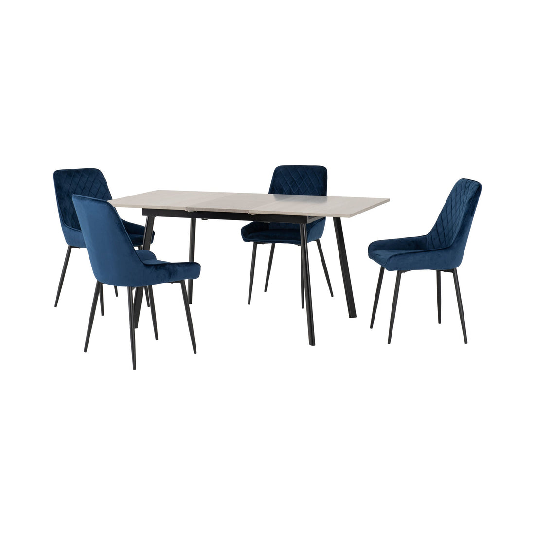 Avery Extending Dining Set with Avery Chairs (Concrete/Grey Oak Effect/Black/Sapphire Blue Velvet)