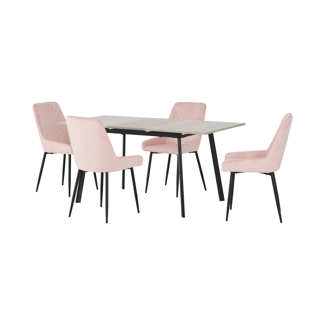 Avery Extending Dining Set with Avery Chairs (Concrete/Grey Oak Effect/Black/Baby Pink Velvet)