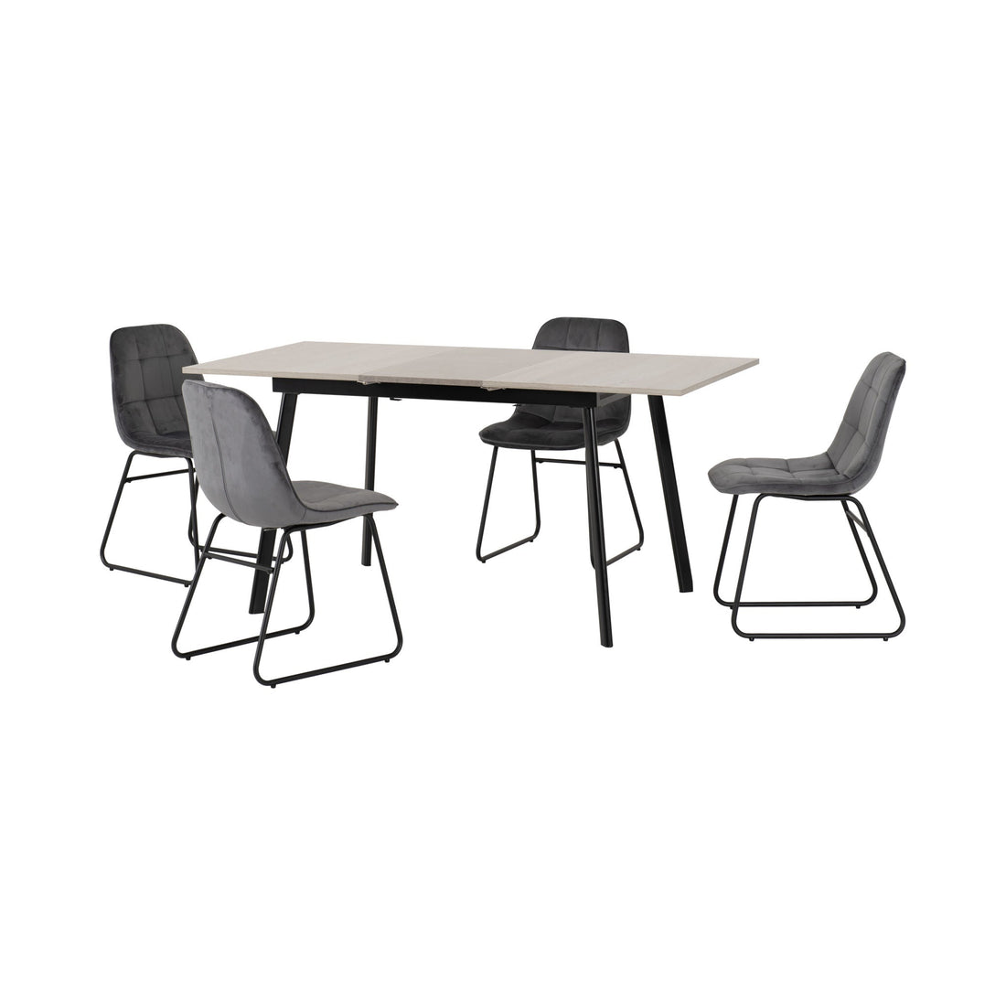 Avery Extending Dining Set with Lukas Chairs (Concrete/Grey Oak Effect/Black/Grey Velvet)