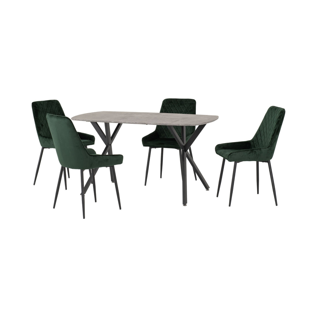 Athens Rectangular Dining Set with Avery Chairs (Concrete Effect/Black/Emerald Green Velvet)