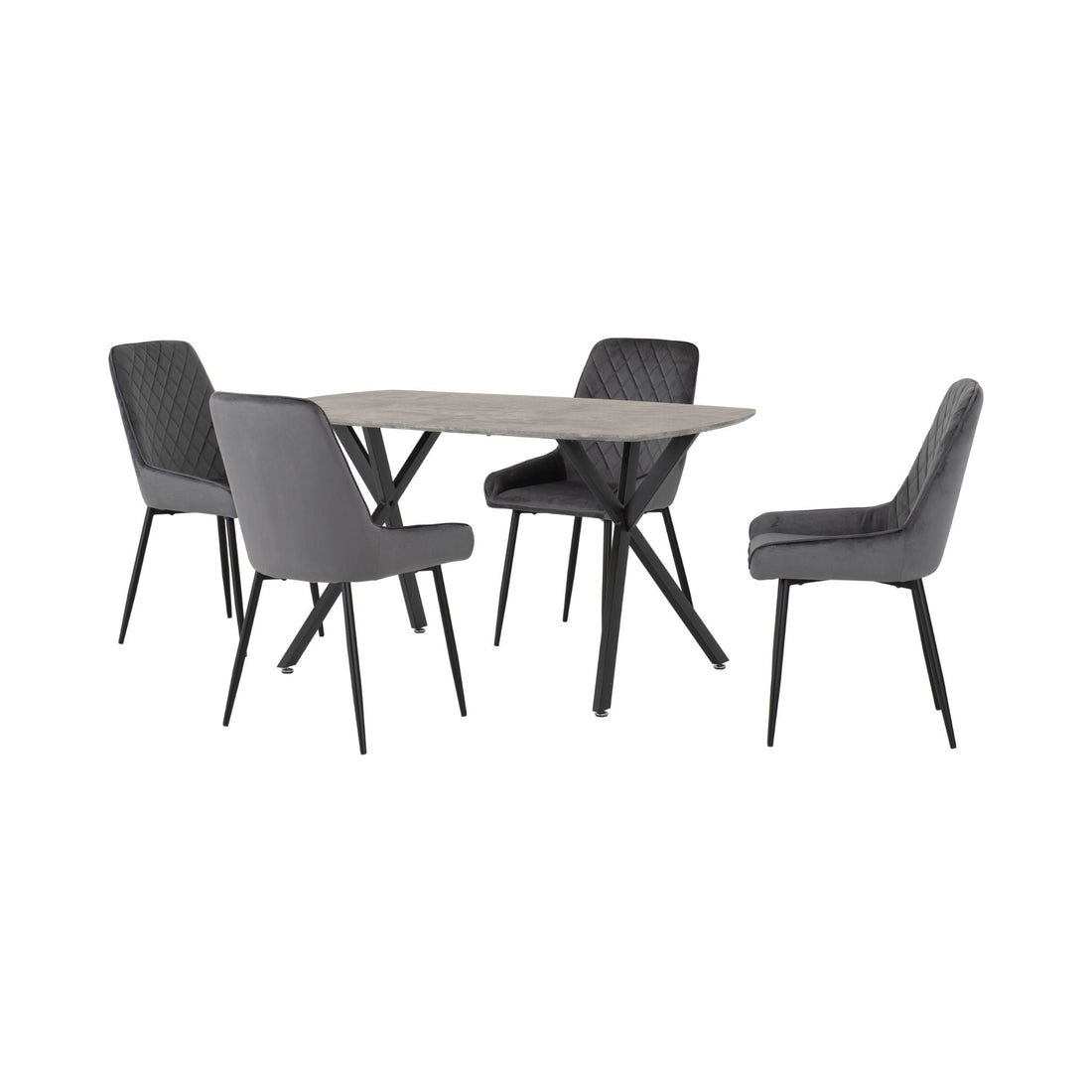 Athens Rectangular Dining Set with Avery Chairs (Concrete Effect/Black/Grey Velvet)
